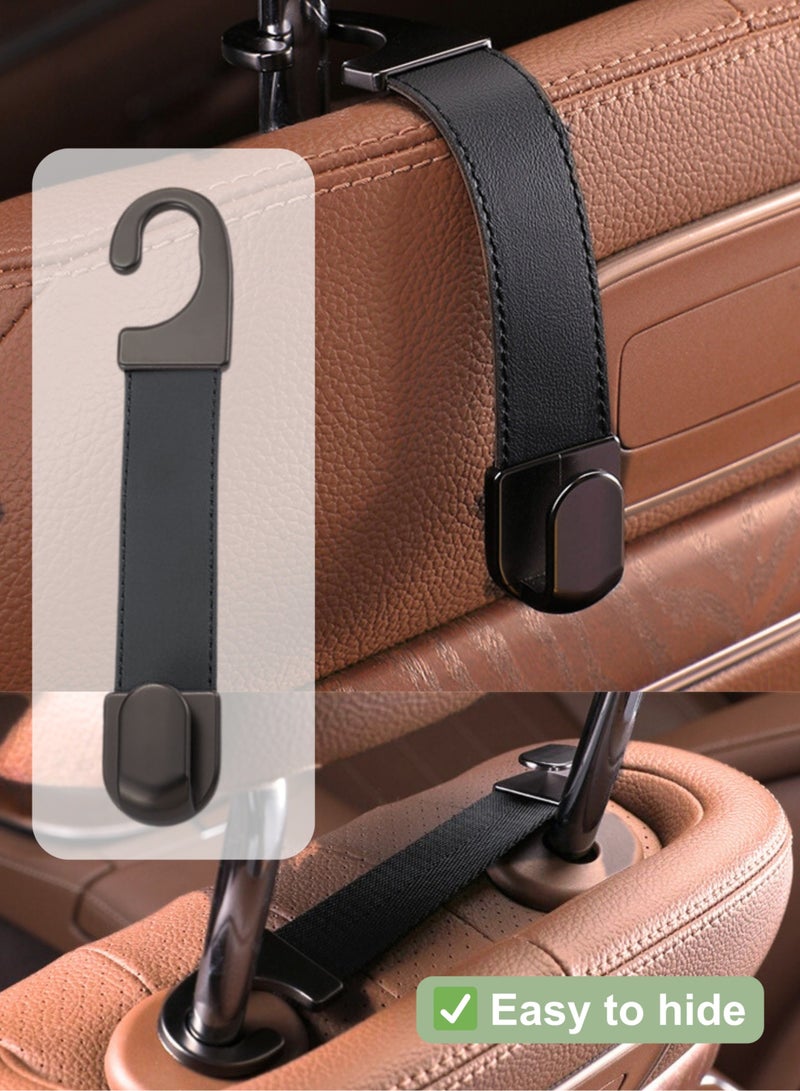 خطاف سيارة من الجلد الأسود – معلق ظهر المقعد للحقيبة، الجوال، سعة 20 كغ، منظم مدمج لتوفير المساحة - Image 1